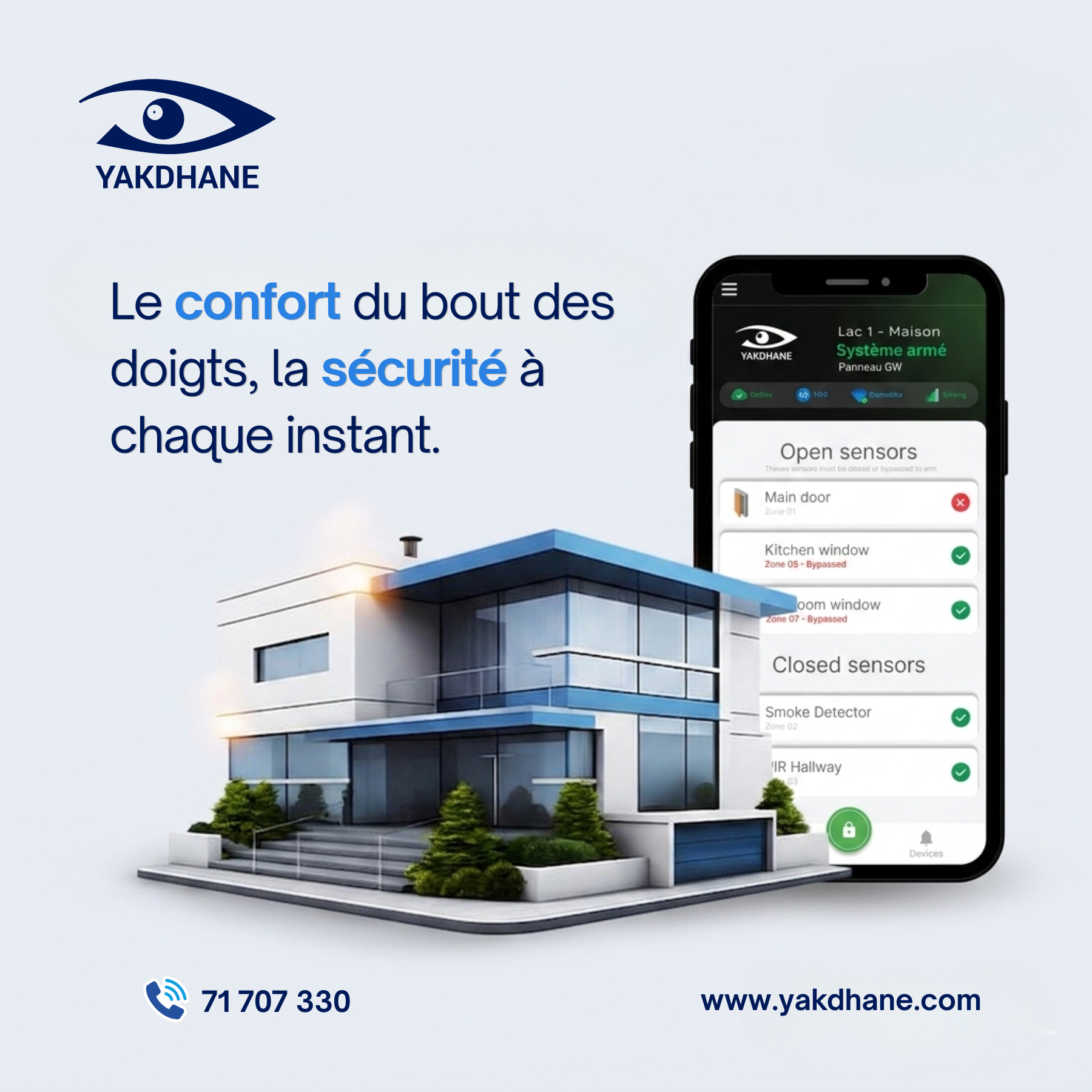 Visuel réseaux sociaux — le confort du bout des doigts, la sécurité à chaque instant